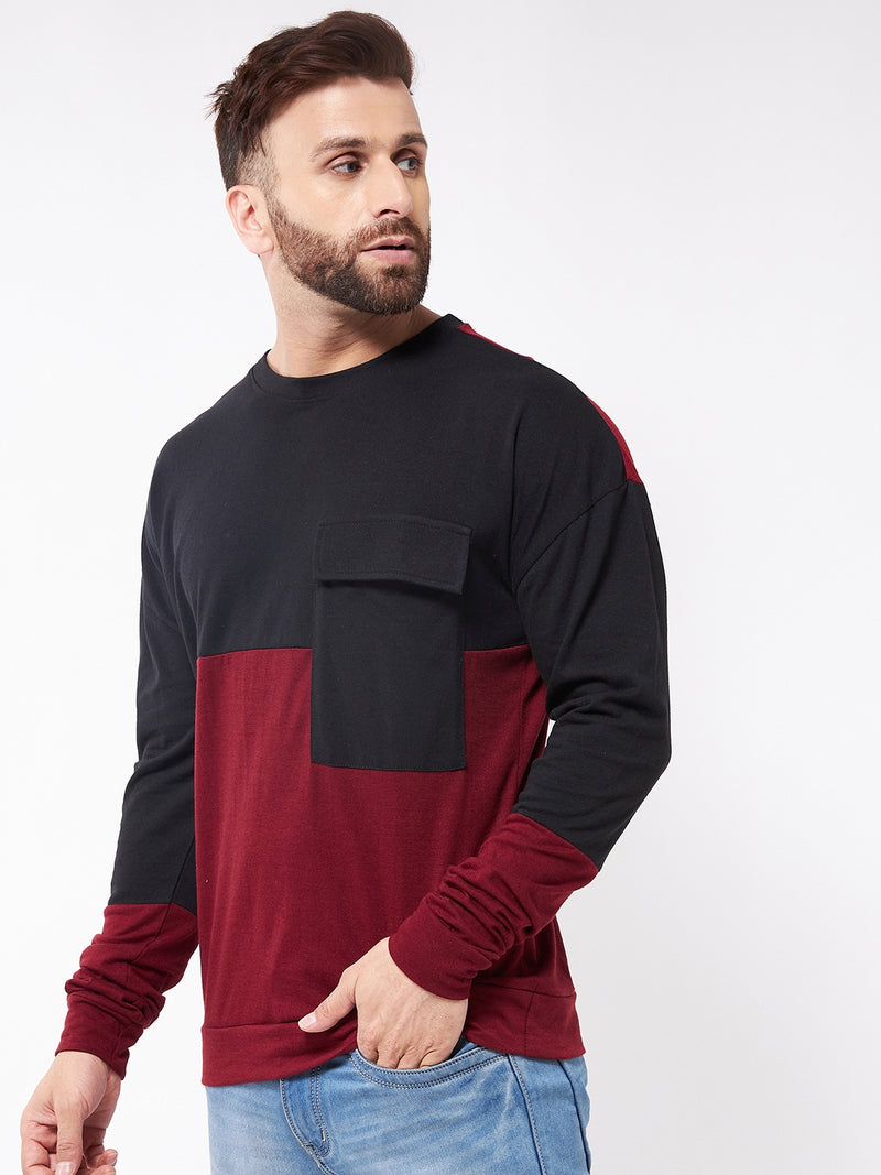 Cotton Blend Color Block Regular Fit Full Sleeves Men's Tshirt