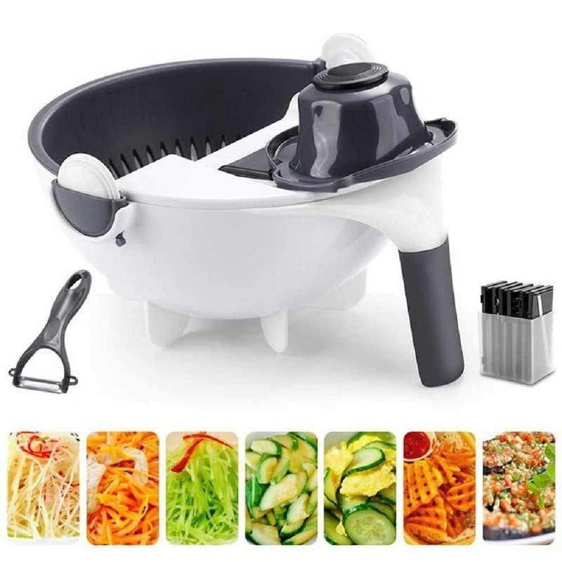 Swadish Basket- 9 in 1 Multifuctional Rotate Vegetable Cutter with Drain Basket
