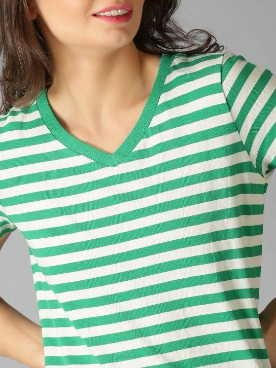 Urgear Women's Cotton Striped V-Neck Casual T-Shirt