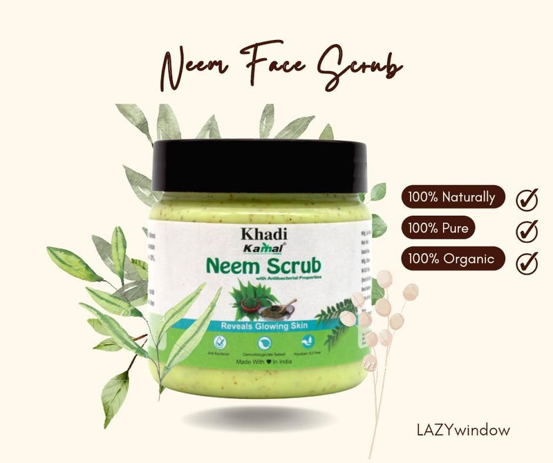 Khadi Kamal Herbal 100 Pure Natural & Organic Neem Face Scrub For Men And Women 180ml Pack of 5