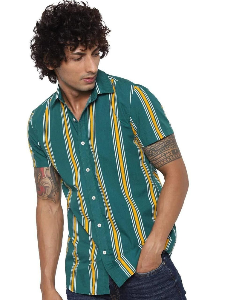 Rayon Stripes Half Sleeves Regular Fit Mens Casual Shirt