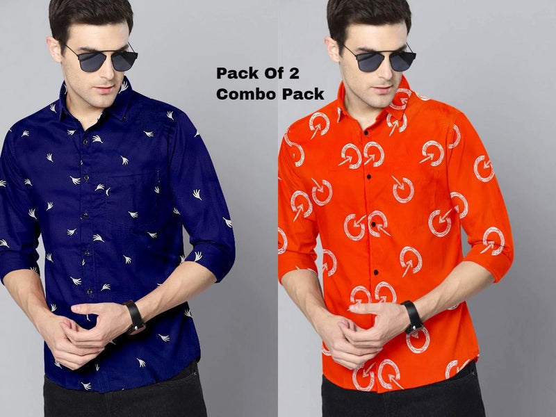 Cotton Printed Full Sleeves Regular Fit Casual Shirt Pack Of 2
