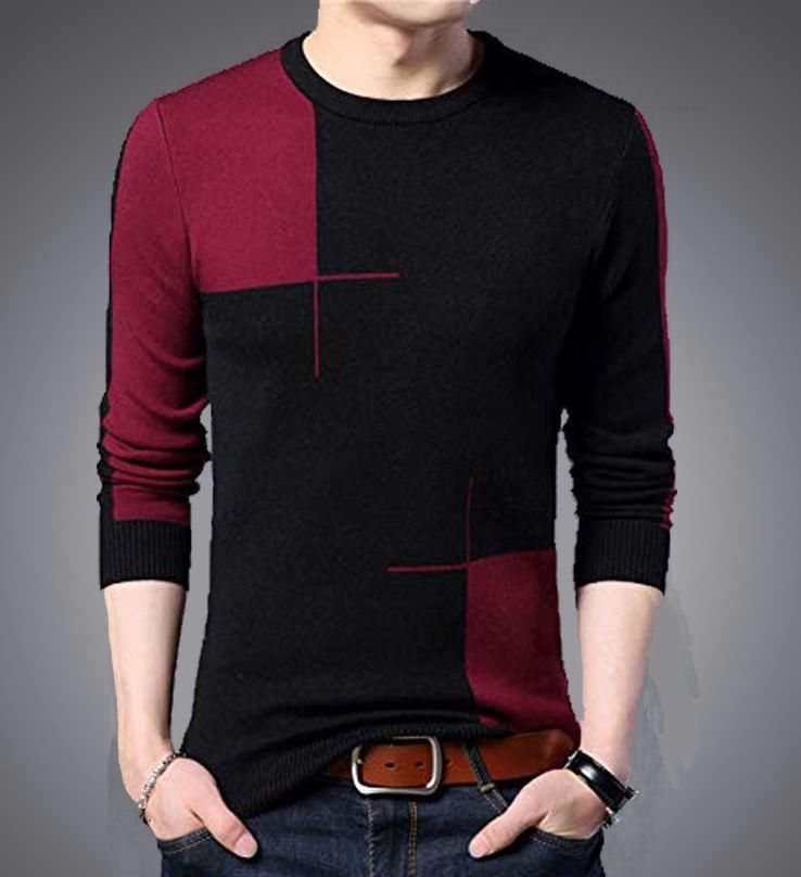Cotton Blend Color Block Full Sleeves T-shirts