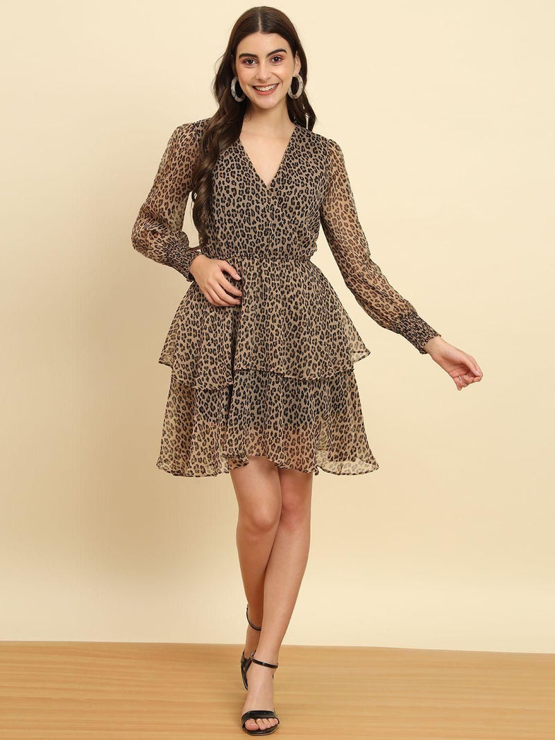 TRENDARREST Animal Print Overlap Dress