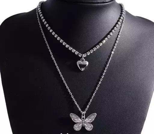 Classy Double Layer Heart & Butterfly Charming Necklace