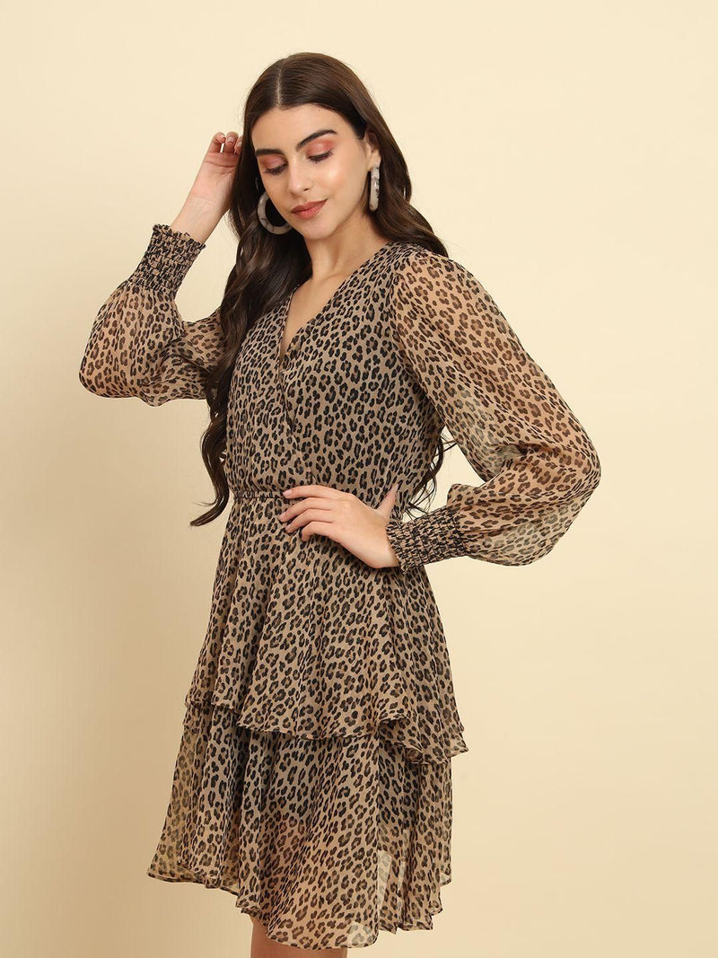 TRENDARREST Animal Print Overlap Dress