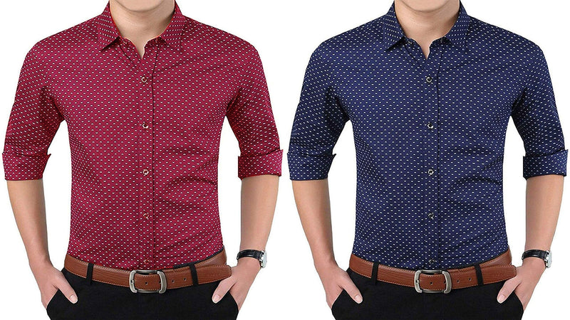 Cotton Printed Slim Fit Full Sleeves Casual Shirt (pack Of 2)