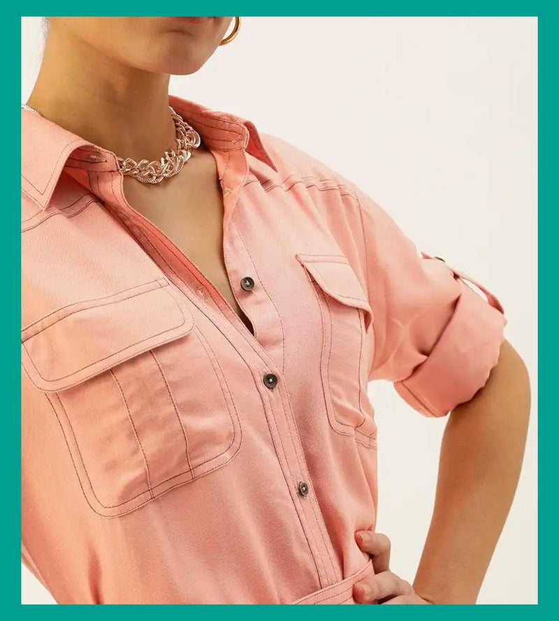 Style Quotient Women Pink Solid Shirt Dress With Belt