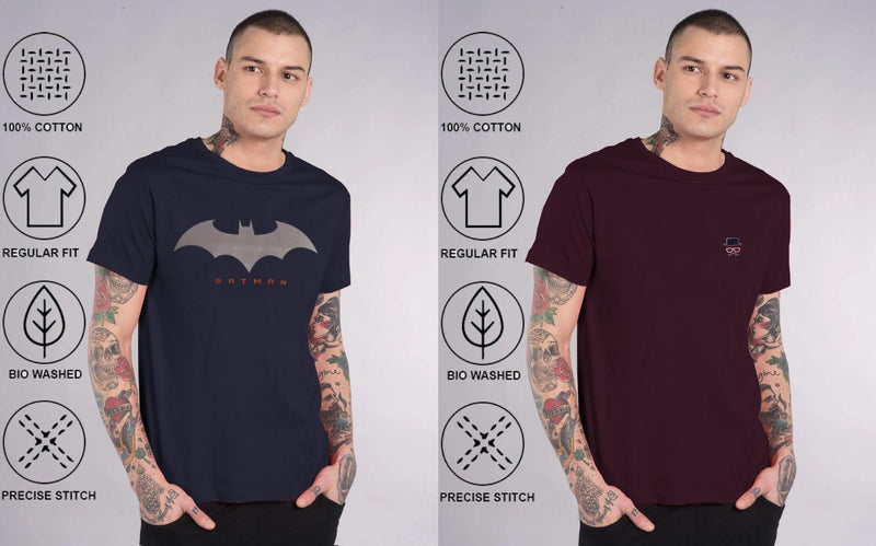 Cotton Blend Printed/solid Half Sleeves Mens Round Neck T-shirt Pack Of 2