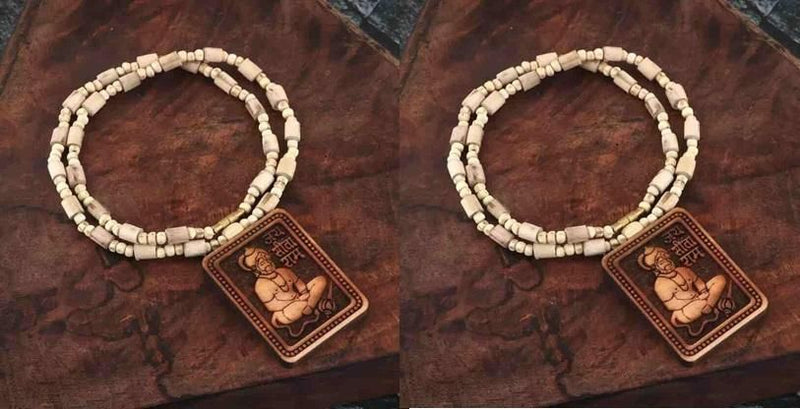 Tulsi Kanthi Mala With Hanuman Pendant for Men Wood Locket Set