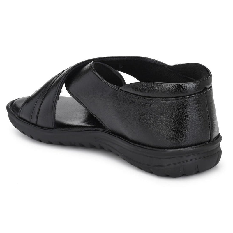 Bucik Men's Black Synthetic Leather Slip-On Casual Sandal