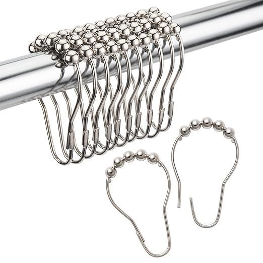 Anti-Rust Metal Double Glide Curtain Hooks for Bathroom Shower Rods Set of 12