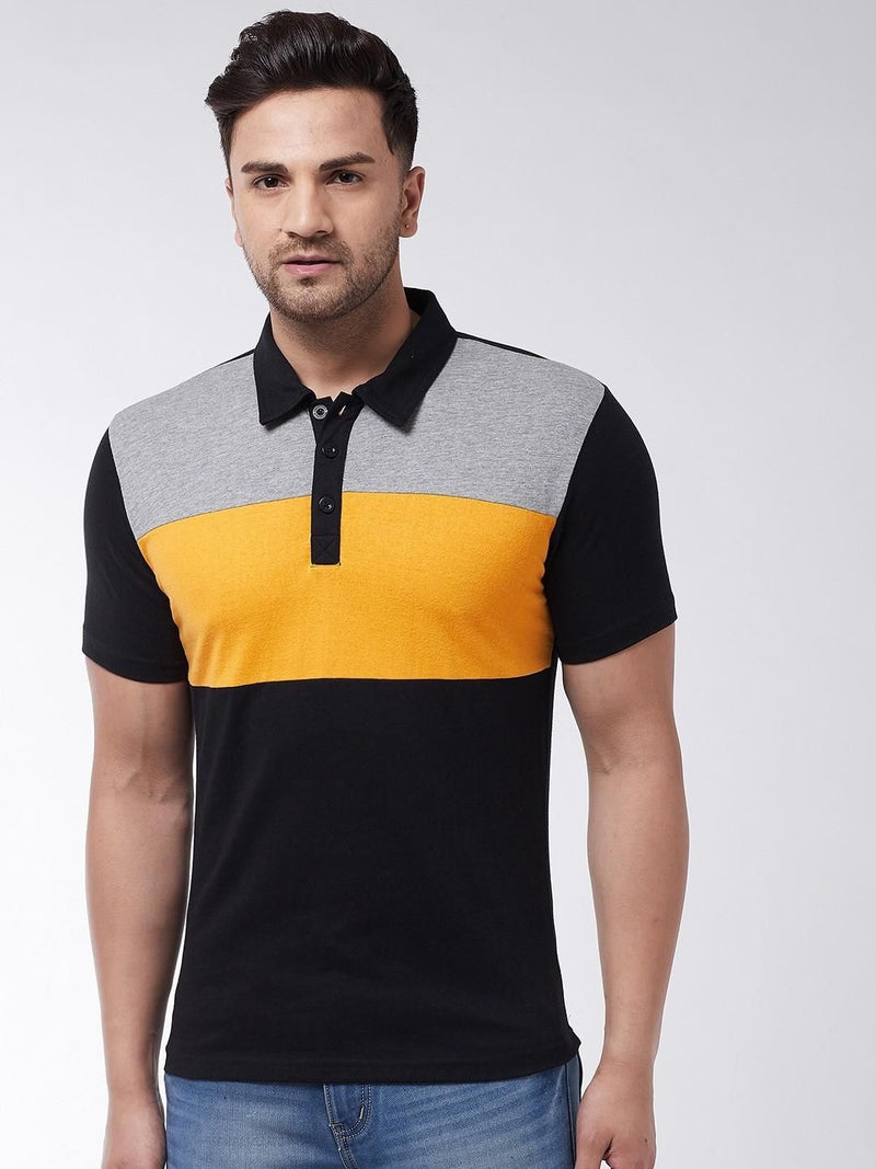 Gritstones Cotton Blend Half Sleeve Color Block Half Sleeve Printed Polo Mens T-shirt