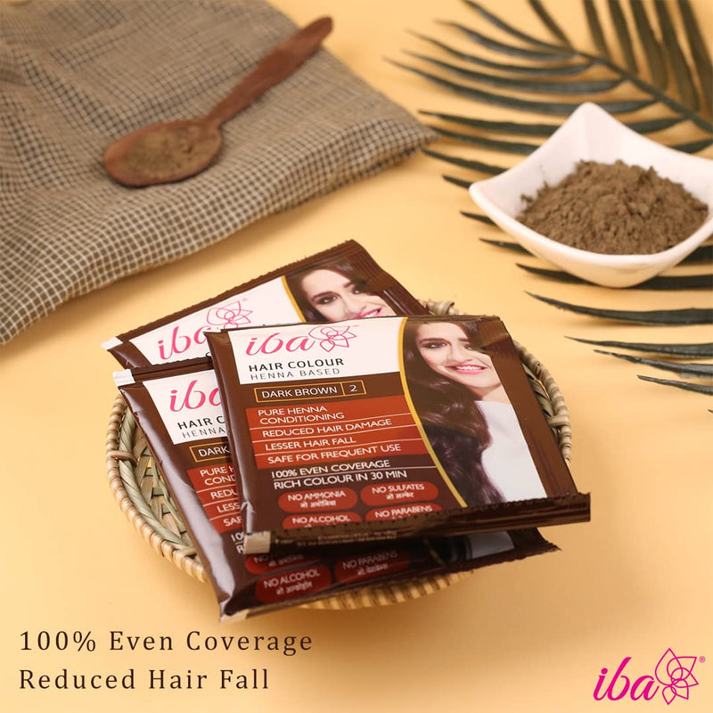 Iba Hair Colour - Dark Brown, 70g (Pack of 2) | 100% Pure Henna Based Powder Sachet | Naturally Coloured Hair & Long Lasting | Conditioning | Reduced Hair fall & Hair Damage | Shine & Nourish Hair | Paraben, Chemical, Ammonia & Sulphate Free Formula