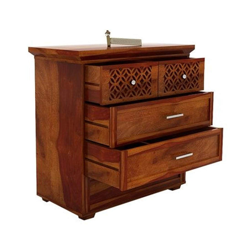 FURNITUREWALLET Wooden Sideboard Cabinet | Chest Drawer | Chest of Drawers for Living Room | Kitchen Cabinet in Honey Finish