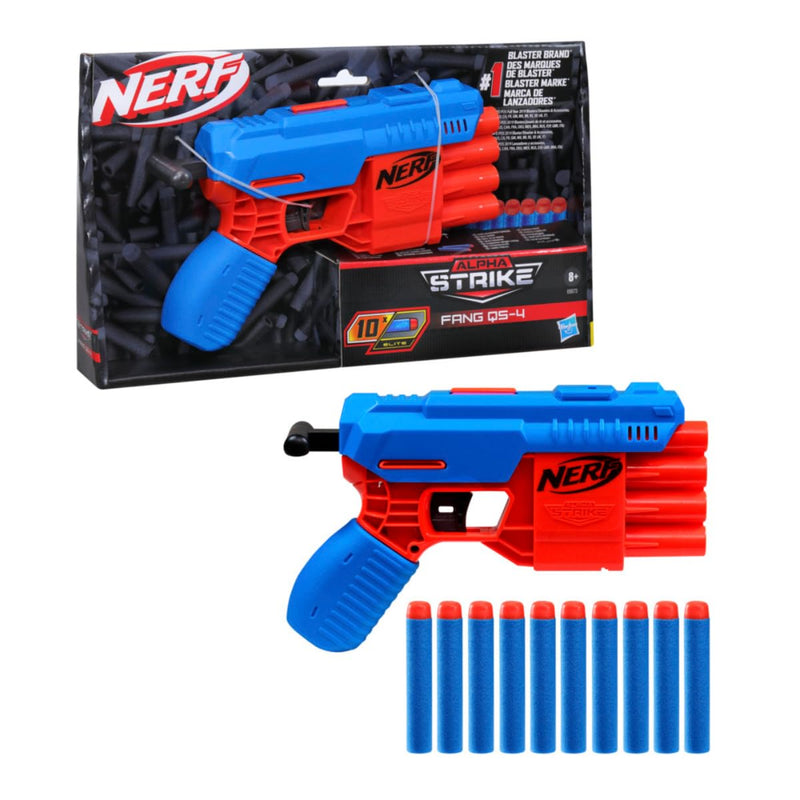 Nerf Alpha Strike Fang QS-4 Toy Blaster, Fire 4 Darts in a Row, 10 Nerf Darts, Christmas Gift Toys for Kids Teens and Adults, Christmas Toy for Boys, Birthday Gift Toy for Kids Ages 8+,Best Xmas Gift