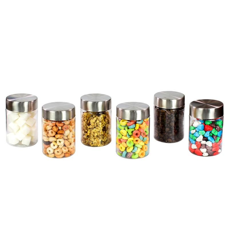 PEARLPET Plus Range Plastic Storage Containers for Kitchen Airtight | Steel Cap Jar Set of 6 Food Grade Boxes for Storing | BPA - Free, Stackable | 300 ml