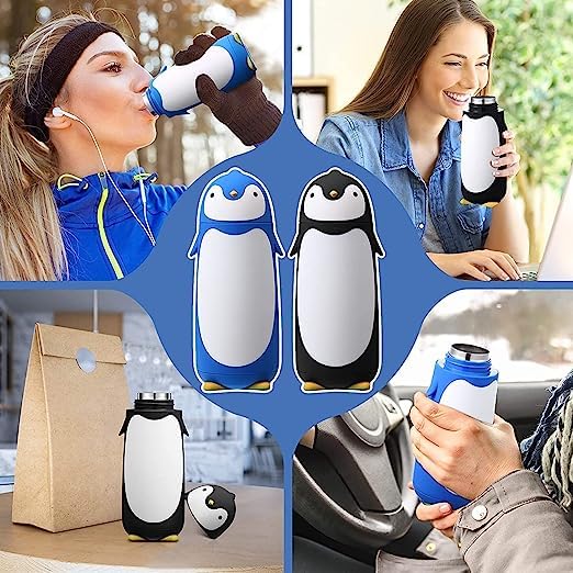 THE NORTHERN COMPANY Cute Mini Penguin Shape Travel Hiking Climbing Vacuum Flasks & Water Bottle Cartoon Style Cute Penguin Shaped Hot and Cold Water Bottle, Cartoon Bottle (Blue)