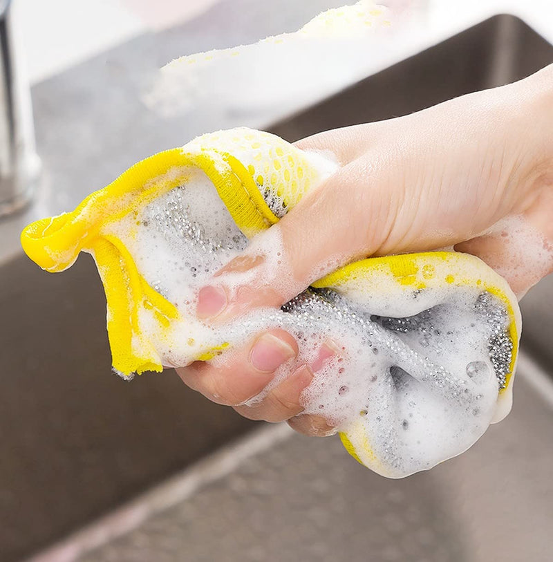 Wolpin 2-in-1 Dishwashing Scrub & Sponge for Kitchen (Pack of 10 Pcs) Cleaning Dishes and Cookware