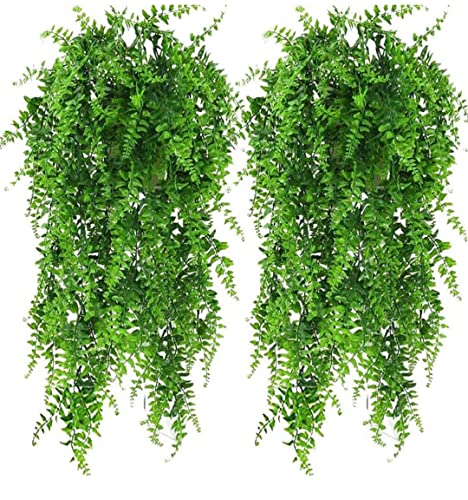 VRB Dec Tm Artificial Greenery Ferns Plants Vines Fake Ivy Hanging Flower Vine Pine Needle Wall Hanging For Home Decor Door Wall Balcony Decoration Party Festival Craft (Grass Fern Hanging, Pack of 1)