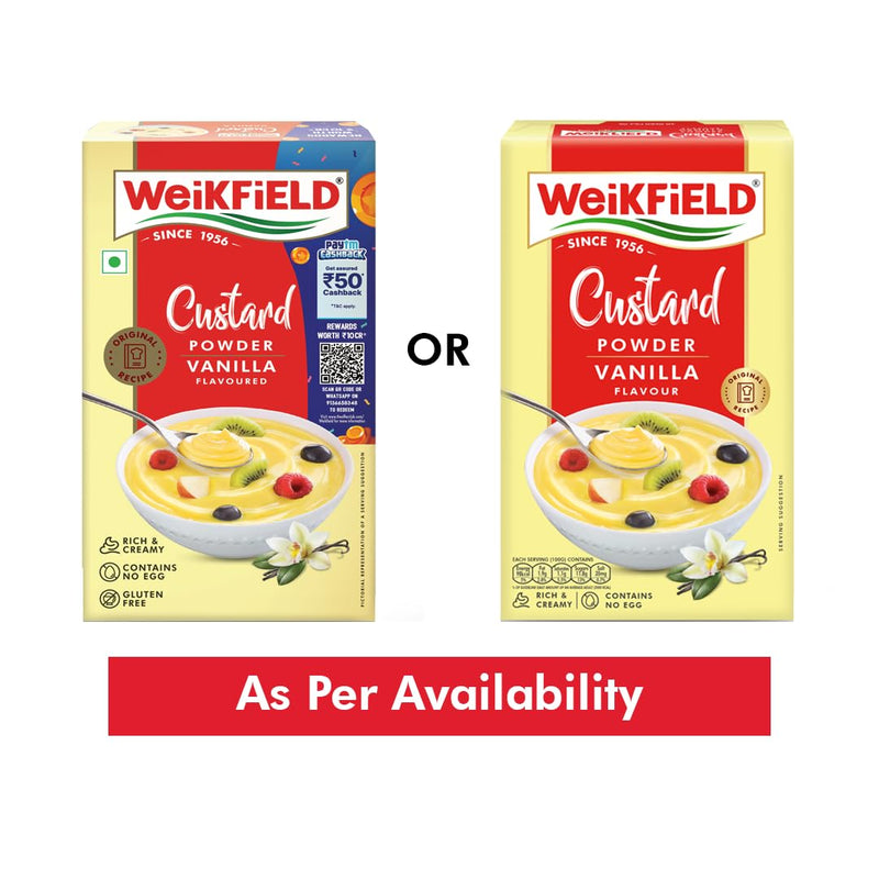 Weikfield Vanilla Custard Powder | Makes Smooth & Creamy Custard | Contains Quality Ingredients | Best for Fruit Salads & Puddings | 500g Carton