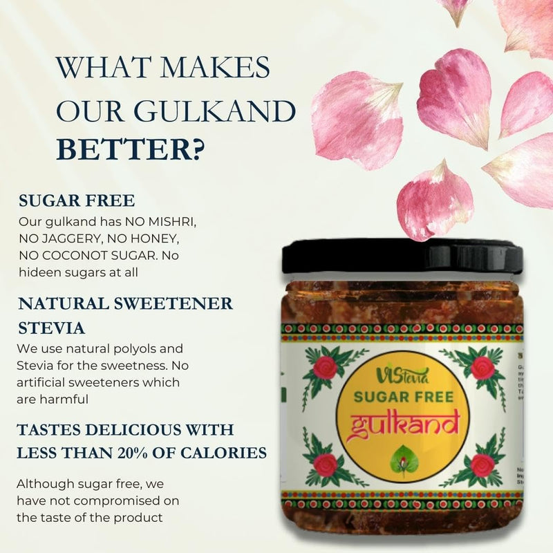 Vistevia Sugar Free Gulkand (Rose Jam), Diabetic and Keto Friendly - Sweetened Naturally with Stevia - Tastes Delicious - Pack of 1 (230GM)