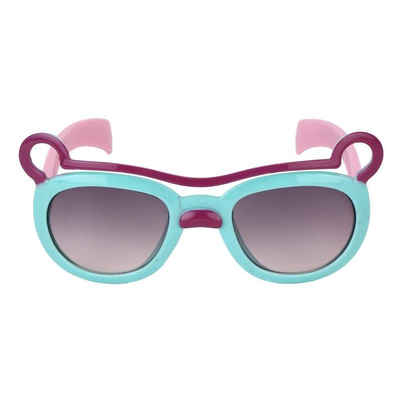 Amour Light Blue & Magenta Full Framed Bear Ears Medium Sized Unisex Cat Eye Sunglasses with Purple Gradient Lens for Kids (5-9 Years)