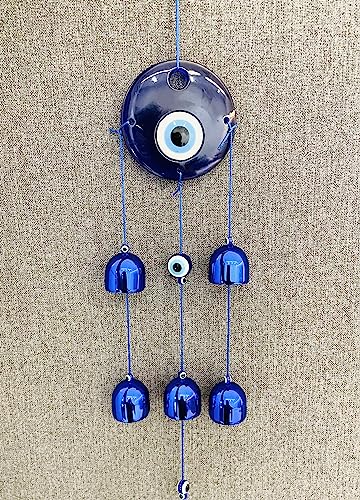 Metal Ws Evil Eye Wind Chime 6 Bells For Home & Office - Brings Positive Vibes & Removes Negative Energy | Evil Eye Wind Chime | Bad Energy Protector