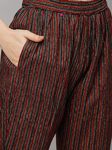 ANNI DESIGNER Women's Cotton Blend Printed Straight Kurta with Pant (Nita Maroon_XL_Maroon_X-Large)