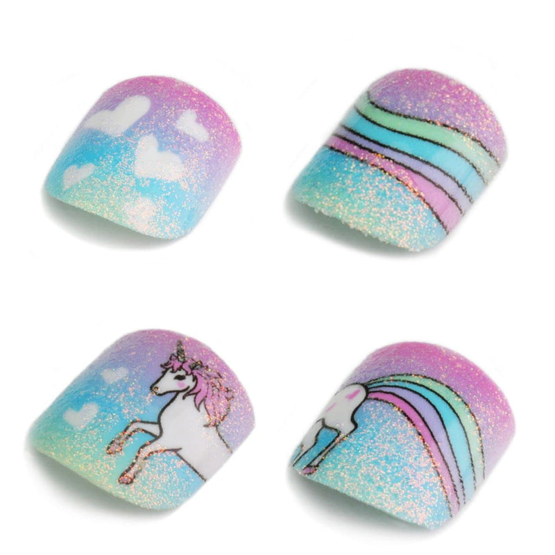 Princess by RENEE Stick on Nails Rainbow Unicorn | 24 Reusable Artificial Nail Set | Lightweight, Long Lasting, Easy to Use | Quick Fix for Special Occasions