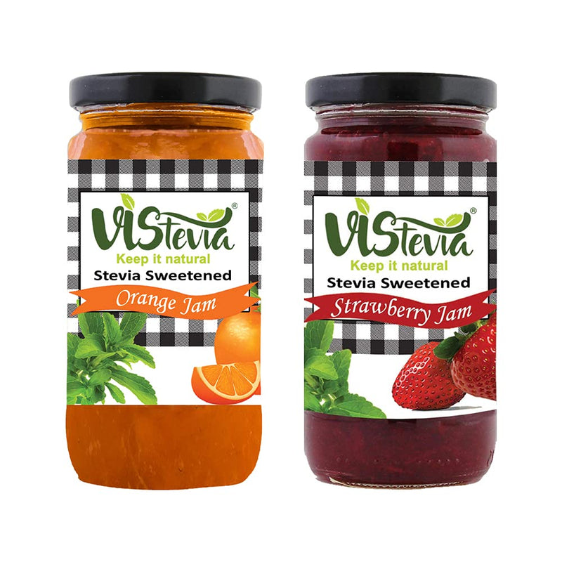 VIStevia Sugar Free Strawberry Jam/Orange Jam - Pack of 2 (400g x 2) | Diabetic and Keto friemndly | Sweetened with erythritol and stevia | Contains More Than 60% Fruit | No added colour or flavour | tastes delicious