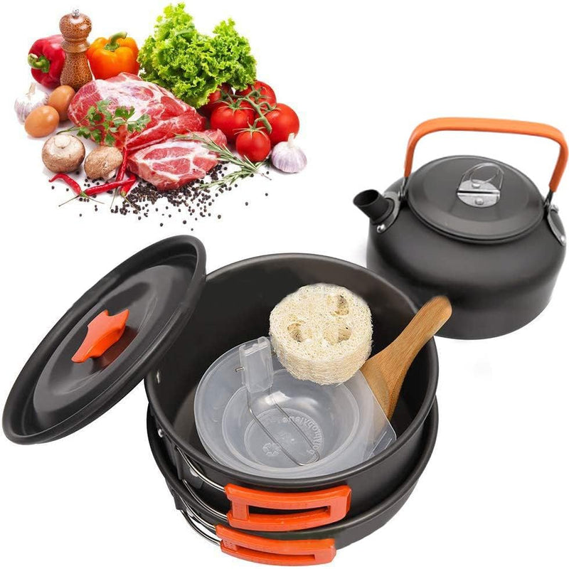 Ship Portable Outdoor Cooking Set Pot Bowl Teapot Coffee Kettle Set Cookware Tableware for Camping Picnic Hiking