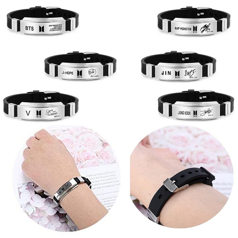 University Trendz BTS Signature Printing Stainless Steel Silicon Wristband Unisex adult Bracelet