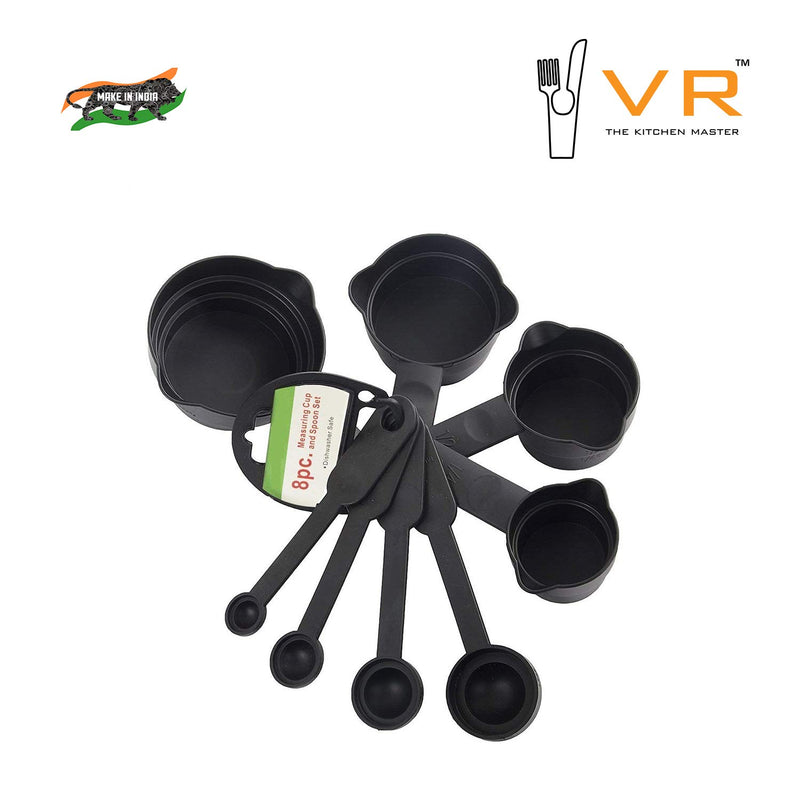 VR Smart Plastic Measuring Spoon and Cup Set, 8-Pieces (Black, Pack of 1)