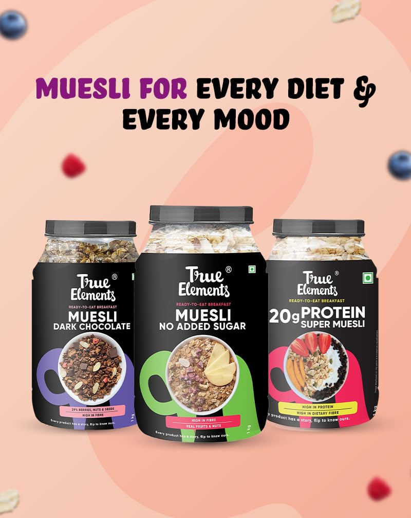 True Elements Muesli Fruity Delight 700gm | Natural Fruits & Nuts | Cereal for Breakfast | Rich In Fibre and Gluten Free Muesli