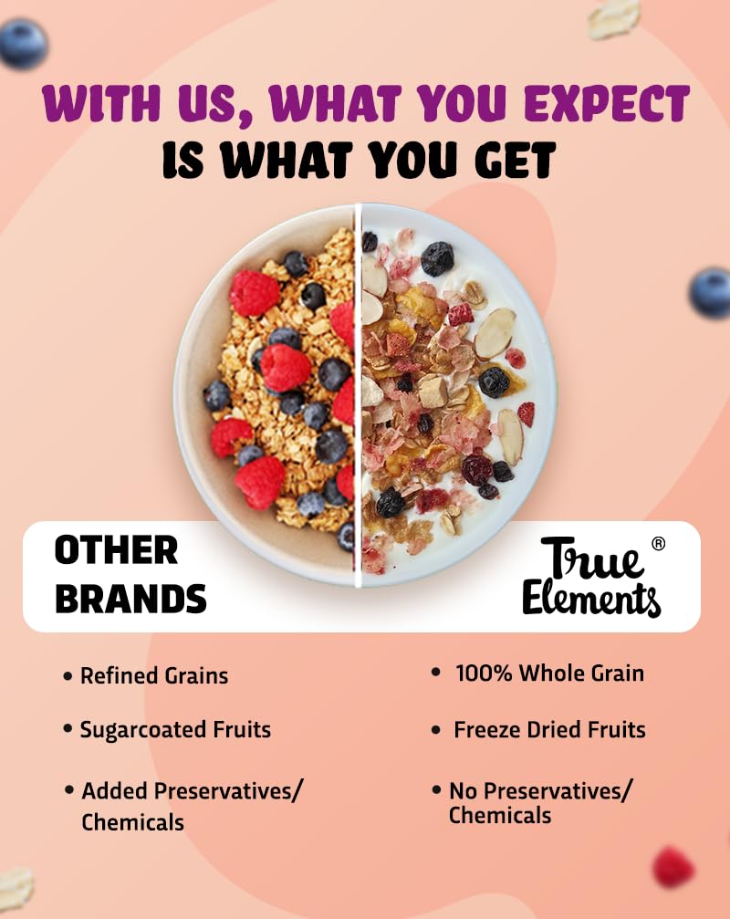 True Elements Muesli Fruity Delight 700gm | Natural Fruits & Nuts | Cereal for Breakfast | Rich In Fibre and Gluten Free Muesli