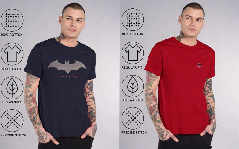 Cotton Blend Printed/solid Half Sleeves Mens Round Neck T-shirt Pack Of 2