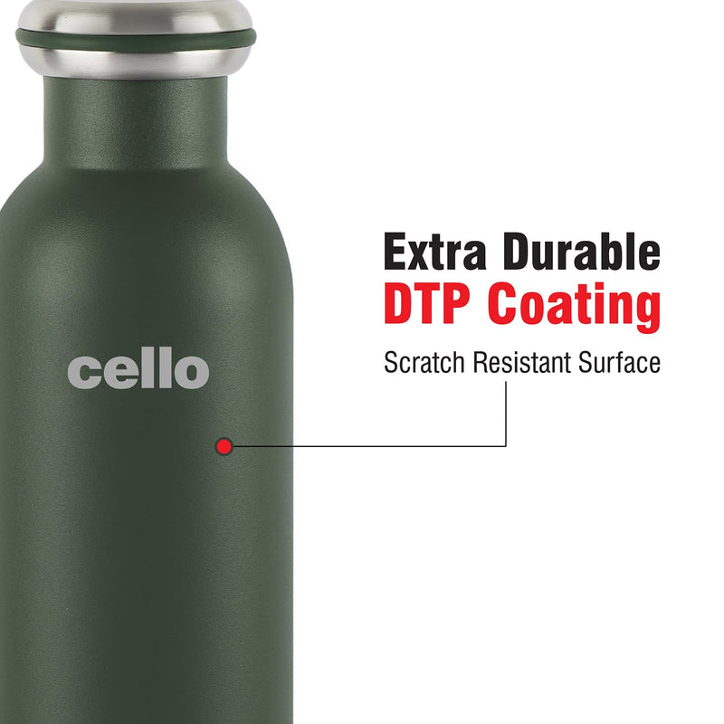 CELLO Duro Tuff Steel Series Mac, Double Walled, Vacusteel Water Flask with Durable DTP Coating, Green, 600 ml