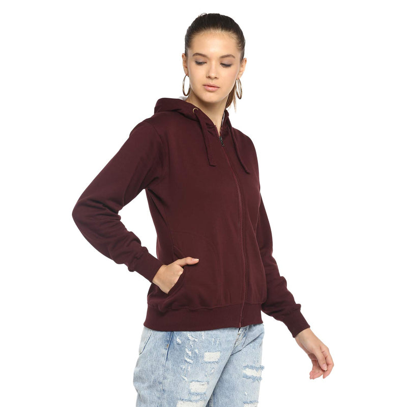 Alan Jones Clothing Women's Solid Cotton Regular Fit Hooded Sweatshirt (Wm17-Ss01_Wine_M)