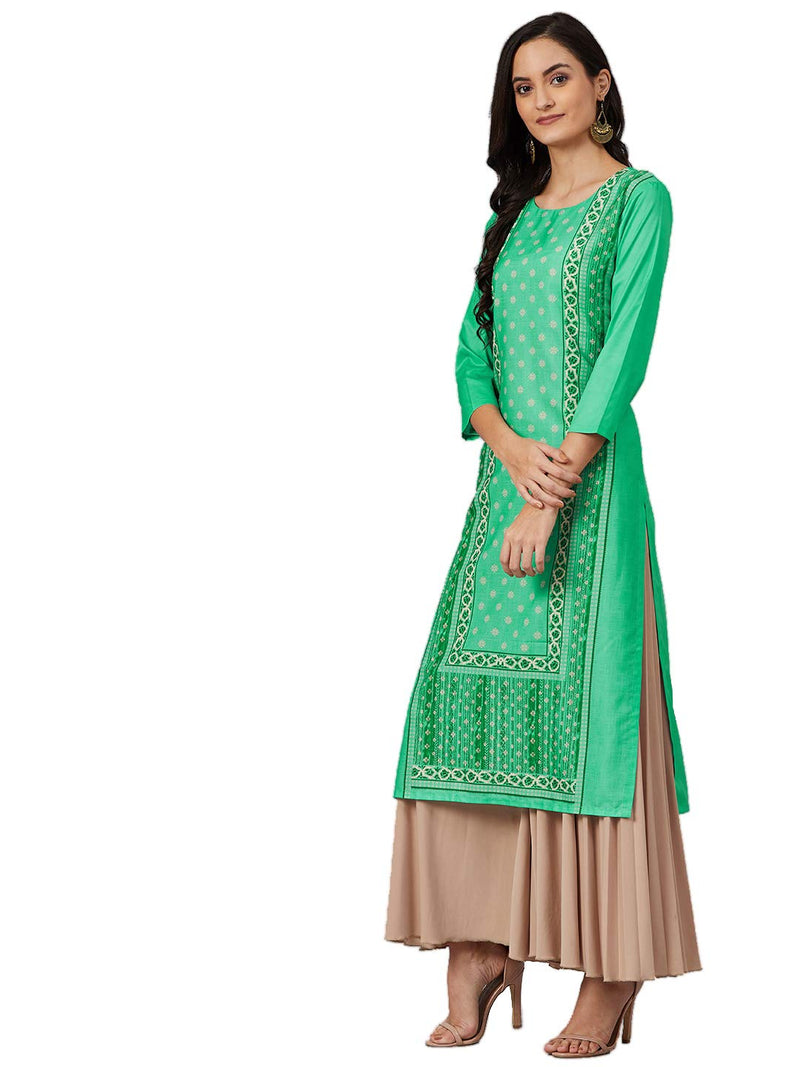 Vaamsi Women's Crepe Ethnic Motifs Printed Straight Kurta (PK1854_Green_L)