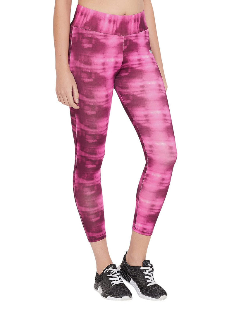 Clovia Women's Slim Fit Polyester Activewear Ankle Length Printed Sports Tights (AB0042P22_Pink_M)