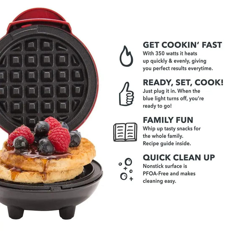 Mini Waffle Maker|Portable Electric Non Stick Waffle Iron|Round Waffle Maker Grill Machine for Individual Pancakes, Cookies, Eggs, Waffles, Paninis, Breakfast, Lunch, Snack