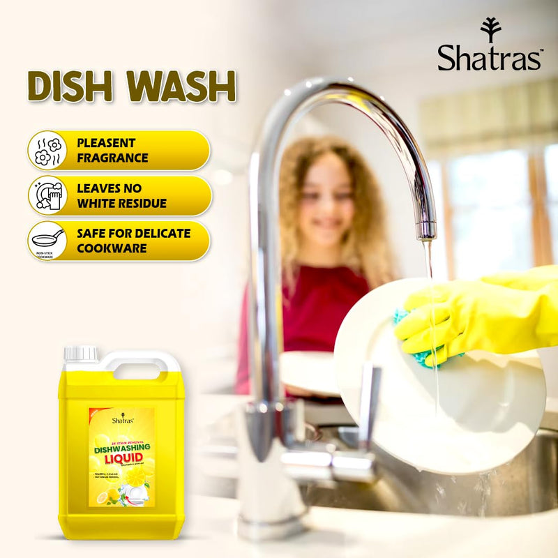 Shatras Dishwash Liquid Gel Lemon Can Jar, Kitchen Utensil Cleaner Removes Grease & Oil Dishwashing Detergent (5000 ml)