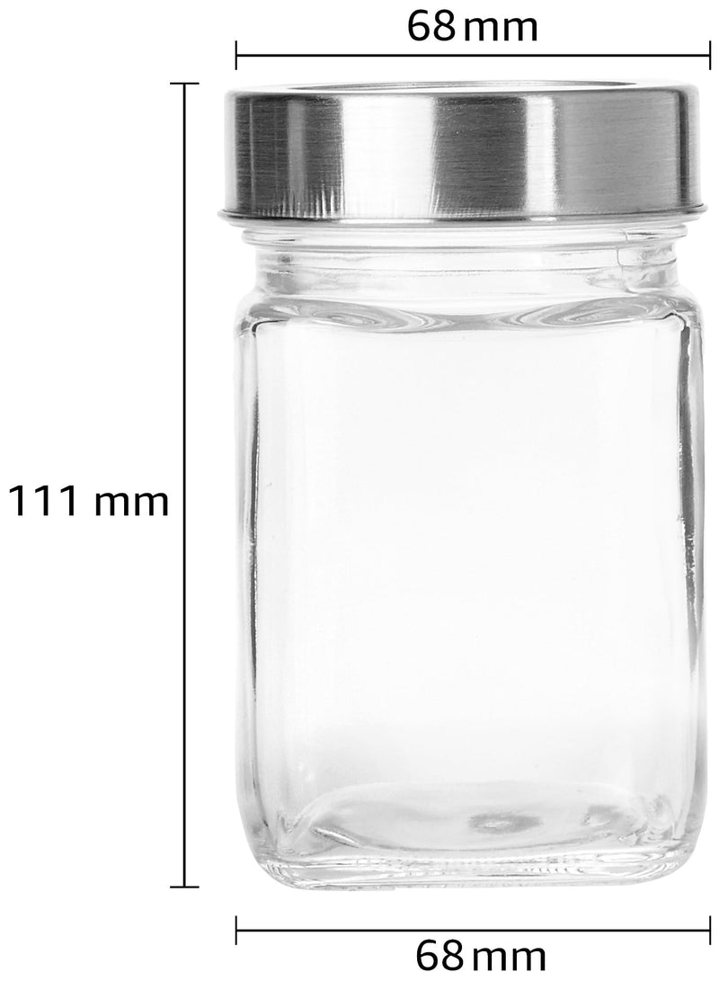 Amazon Brand - Solimo Square Glass Storage Containers (Transparent, Set Of 6, 310 ml Each)