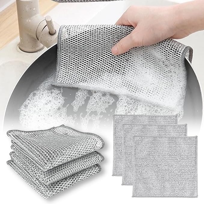 Shop Home Essentials Double-Sided Multipurpose Microfiber Cloths, Stainless Steel Scrubber, Non-Scratch Wire Dishcloth, Durable Kitchen Scrub Cloth (Pack of 5)