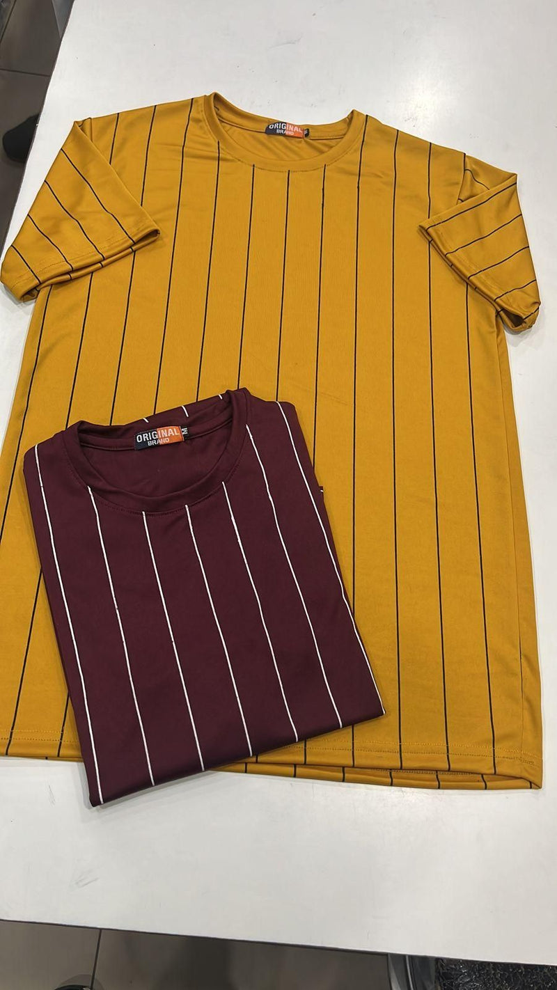 Polyester Stripes Half Sleeves Mens Round Neck T-shirt