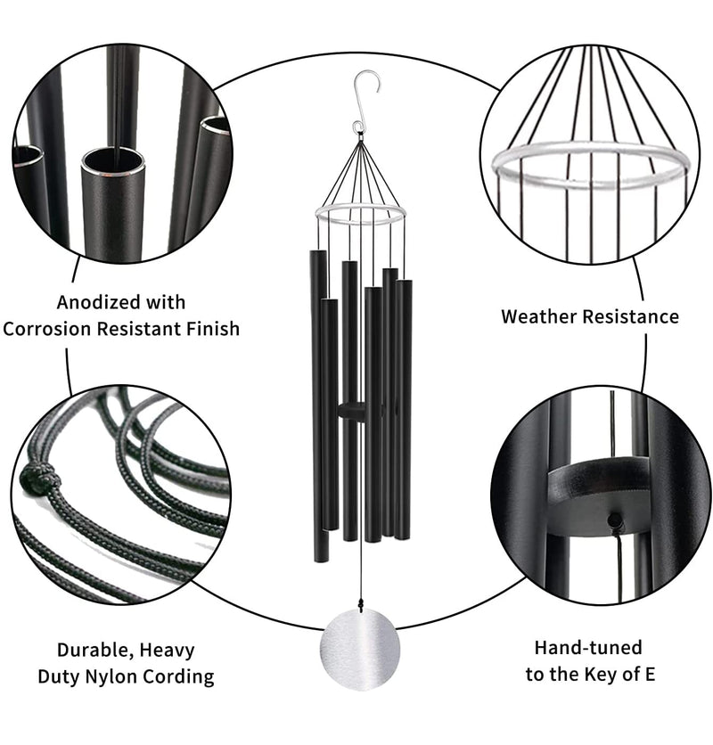 Paradigm Pictures 30 inch Big Wind Chimes for Home Balcony Positive Energy (Big Black 6 Pipe Metal)