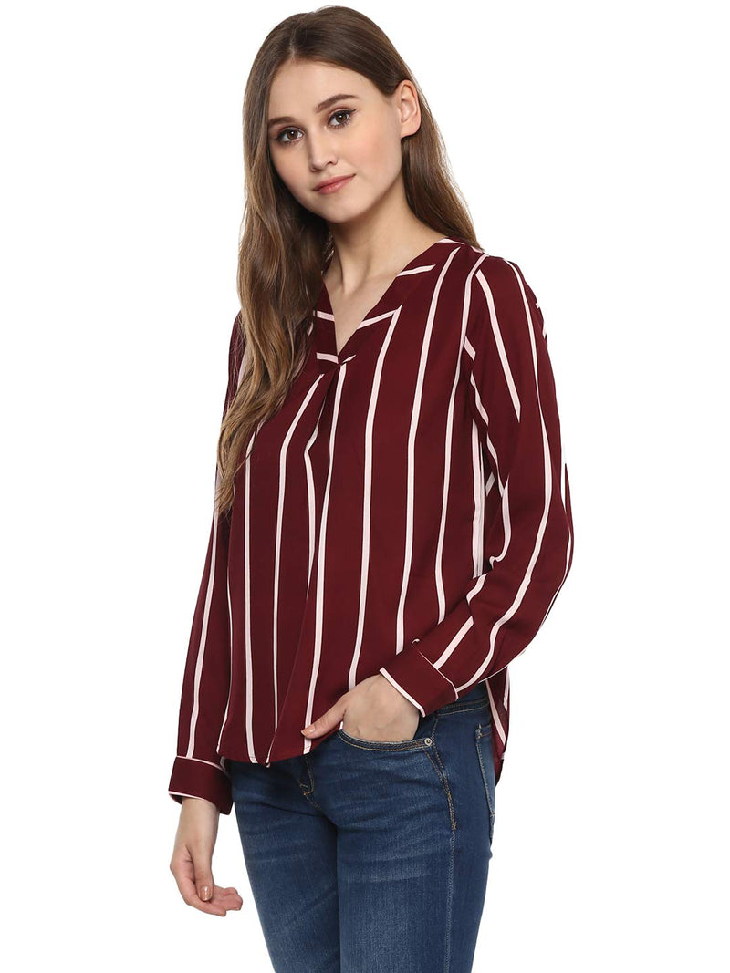 Harpa Women Striped Top (GR5317- Maroon X-Large