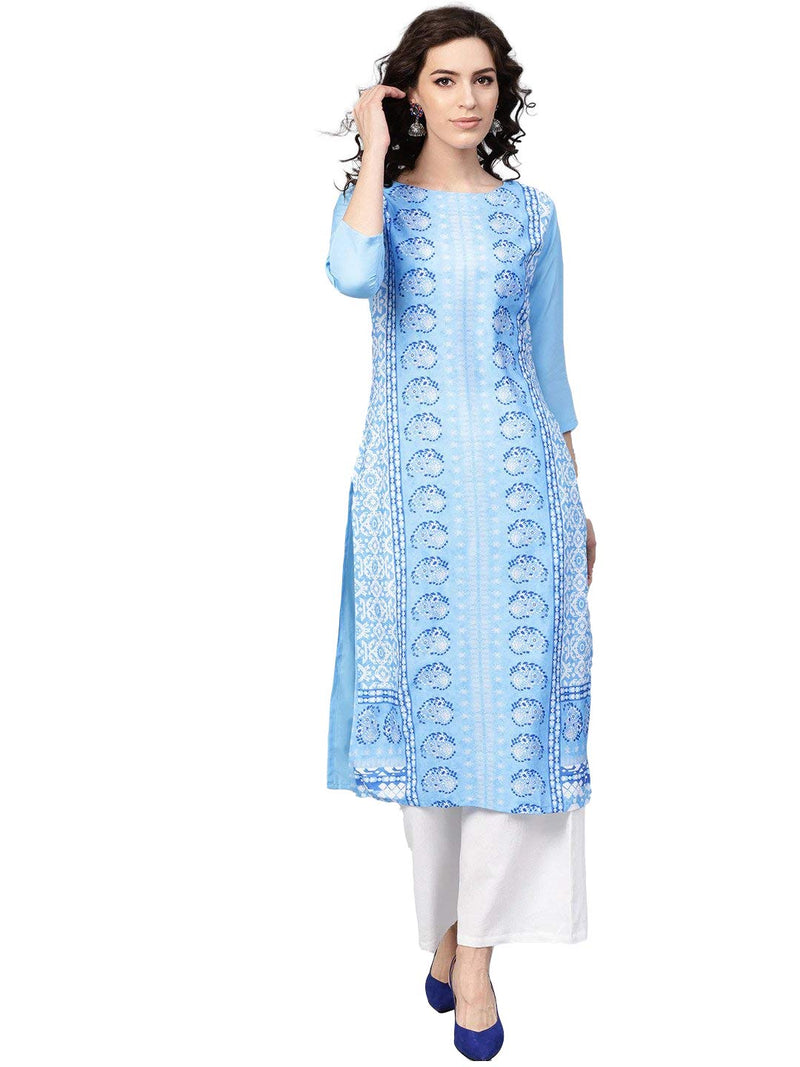 Vaamsi Women's Crepe Ethnic Motifs Printed Straight Kurta (VPK1704_Blue_L)