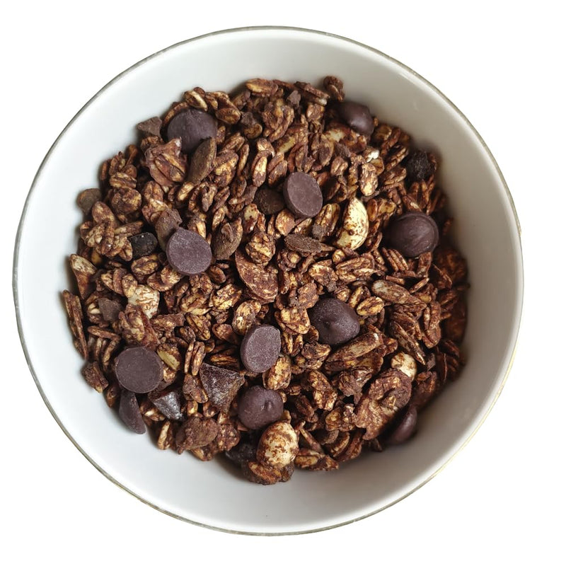 thenibblebox Belgian Dark Chocolate Granola 500g, Jar [34% dry fruits, Gluten free, Plant based/Vegan friendly, No preservatives/additives]